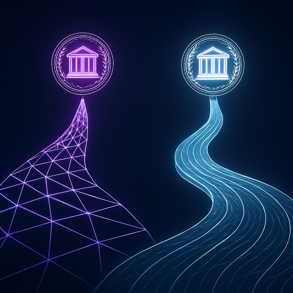 Abstract digital art representing institutional adoption of Solana and XRP